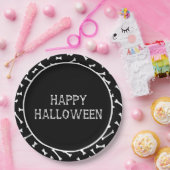 白黒ハロウィーンボーン&こうもりパターン ペーパープレート (パーティー)
