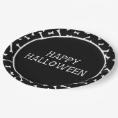 白黒ハロウィーンボーン&こうもりパターン ペーパープレート (アングル)