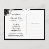 白黒ハロウィーンレース結婚のスケルトン 案内ポストカード (裏面)