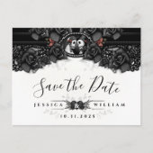 白黒ハロウィーンレース結婚のスケルトン 案内ポストカード (正面)