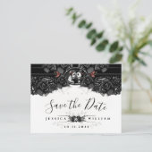 白黒ハロウィーンレース結婚のスケルトン 案内ポストカード (スタンド正面)