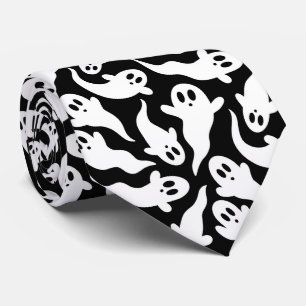 白黒ハロウィーン幽霊パターン ネクタイ