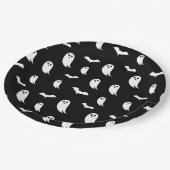 白黒ハロウィーン幽霊&こうもりパターン ペーパープレート (アングル)