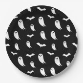 白黒ハロウィーン幽霊&こうもりパターン ペーパープレート (正面)