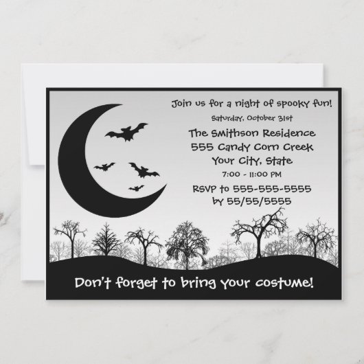 白黒ハローウィンパーティの衣裳のコンテスト 招待状 (正面)