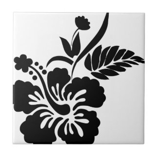 白黒ハワイの花 タイル