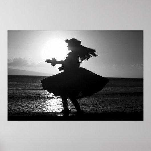 白黒ハワイアンフラダンサー ポスター (正面)