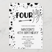 白黒ハンドジェスチャー4歳 招待状 (正面/裏面)