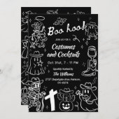 白黒ハンドドロッドカウボーイハローウィンパーティ 招待状 (正面/裏面)