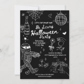白黒ハンドドロードドードルハローウィンパーティ 招待状 (正面)