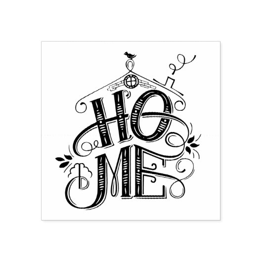 白黒ハンドドロードホームスウィートホーム引用文 ラバースタンプ (インプリント)