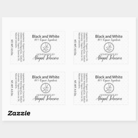 白黒ハンドメイド自家製ソープ |ギフトラベル 長方形シール (シート)