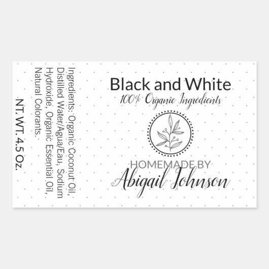 白黒ハンドメイド自家製ソープ |ギフトラベル 長方形シール (正面)