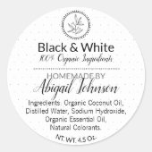 白黒ハンドメイド自家製バス&体ラベル ラウンドシール (正面)