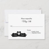 白黒ハートとスワンズウェディングRSVP 出欠カード (正面)