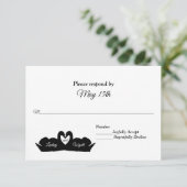 白黒ハートとスワンズウェディングRSVP 出欠カード (スタンド正面)