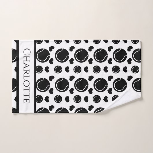 白黒ハートとボールスポーツテニスおもしろい ハンドタオル (ハンドタオル)