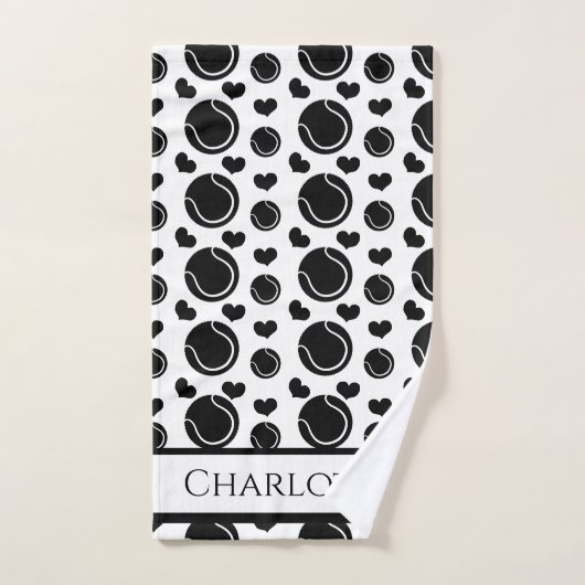 白黒ハートとボールスポーツテニスおもしろい ハンドタオル (ハンドタオル)