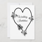 白黒ハートと蝶結婚の 招待状 (正面)