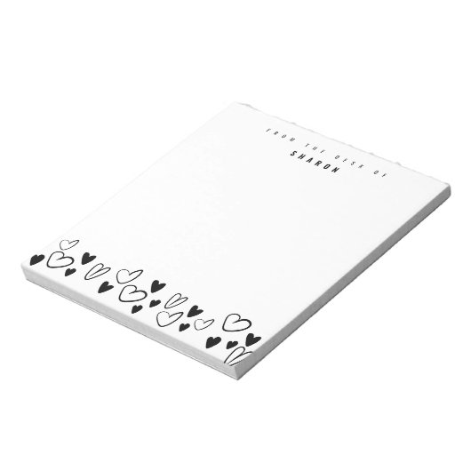 白黒ハートのデスクからパーソナライズされた ノートパッド (回転)