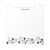 白黒ハートのデスクからパーソナライズされた ノートパッド (正面)