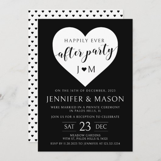 白黒ハートはパーティー後ずっと幸せに 招待状 (正面/裏面)