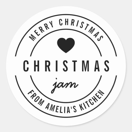 白黒ハートキッチンメリークリスマスジャム ラウンドシール (正面)