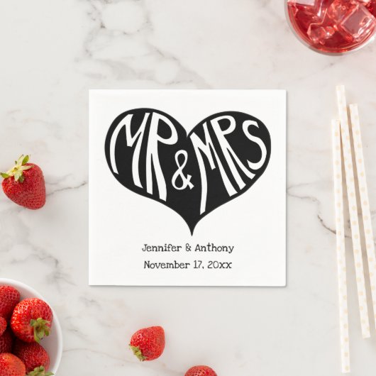 白黒ハートシェイプ結婚ズ スタンダードカクテルナプキン (インサイチュ)