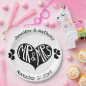 白黒ハートシェイプ結婚ズ ペーパープレート (パーティー)