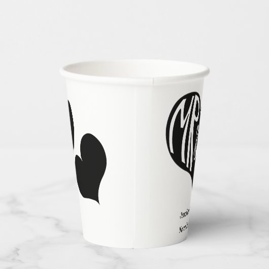 白黒ハートシェイプ結婚ズ 紙コップ (右)