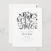 白黒ハートスクリプト日付の保存 ポストカード (正面/裏面)