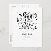 白黒ハートスクリプト日付の保存 案内ポストカード (正面/裏面)