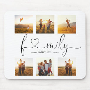 白黒ハートスクリプト6 Photo Family Collage マウスパッド