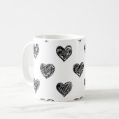 白黒ハートスケッチパターンマグカップ コーヒーマグカップ (正面左)