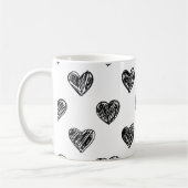 白黒ハートスケッチパターンマグカップ コーヒーマグカップ (左)
