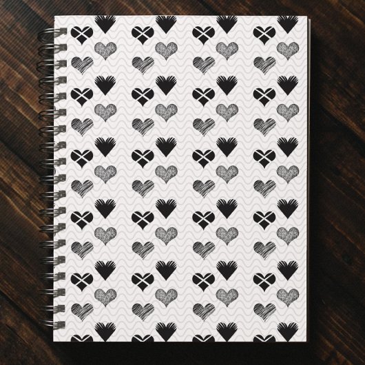 白黒ハートスケッチ-シンプル多様性 ノートブック