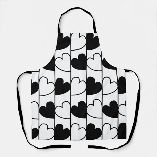 白黒ハートストライプパターン エプロン (正面)