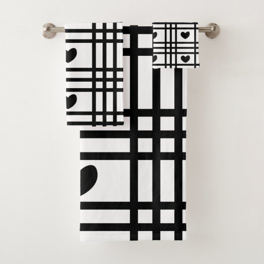 白黒ハートストライプパターン バスタオルセット (インサイチュ)