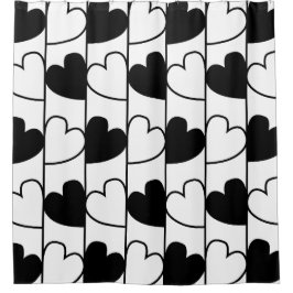 白黒ハートストライプ シャワーカーテン