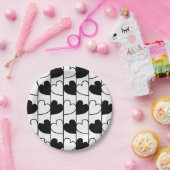 白黒ハートストライプ ペーパープレート (パーティー)