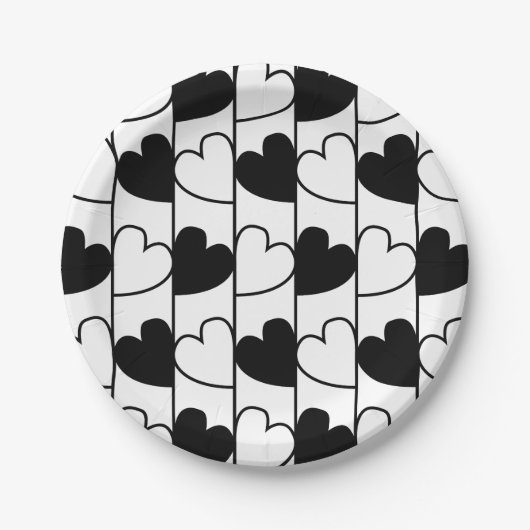 白黒ハートストライプ ペーパープレート (正面)