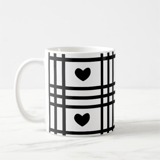 白黒ハートバレンタインデー コーヒーマグカップ (左)