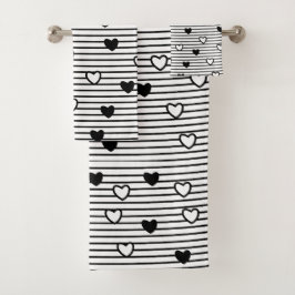 白黒ハートバレンタインパターン バスタオルセット