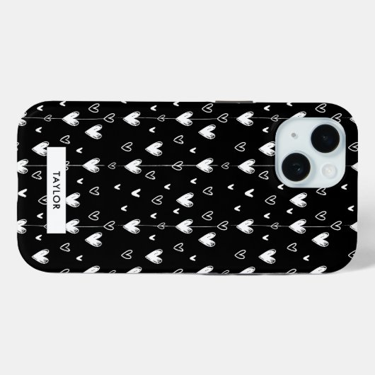 白黒ハートパターンのモノグラム名 Case-Mate iPhoneケース (裏面 (横))
