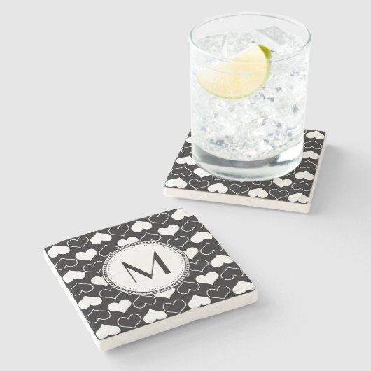 白黒ハートパターン ストーンコースター (横)
