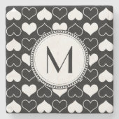 白黒ハートパターン ストーンコースター (正面)