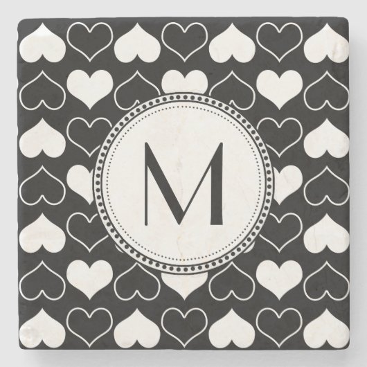 白黒ハートパターン ストーンコースター (正面)