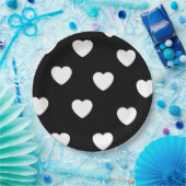 白黒ハートパターン ペーパープレート (パーティー)