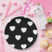 白黒ハートパターン ペーパープレート (パーティー)