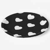 白黒ハートパターン ペーパープレート (アングル)